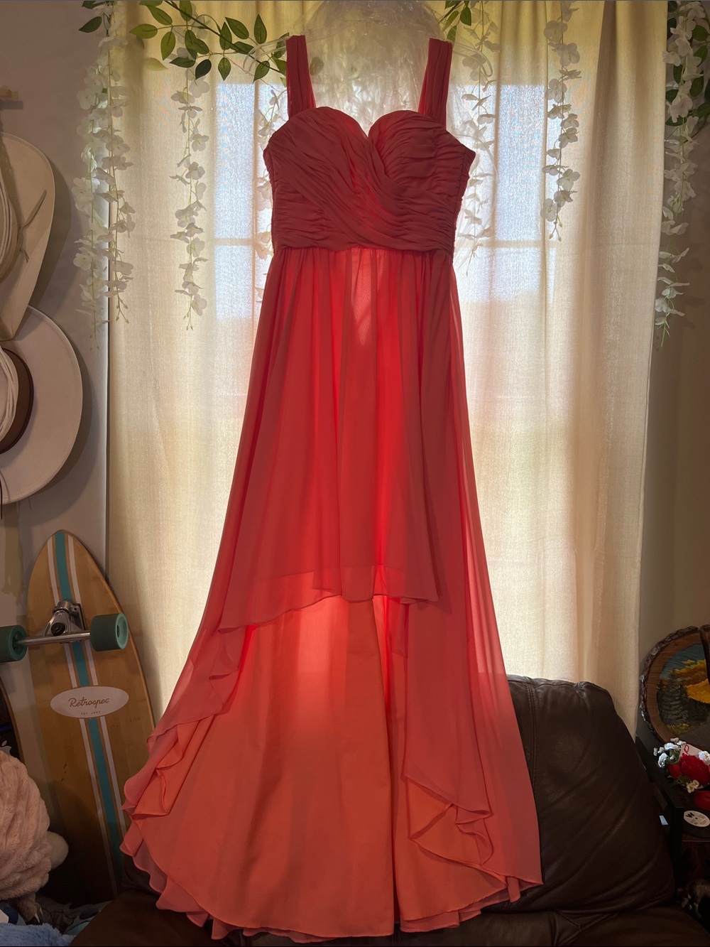NoriLee Coral Party Dress with Sweetheart Bodice